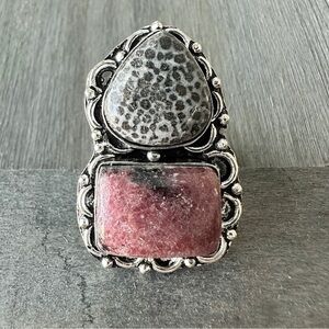 Stingray coral and rhodochrosite 925 Ring